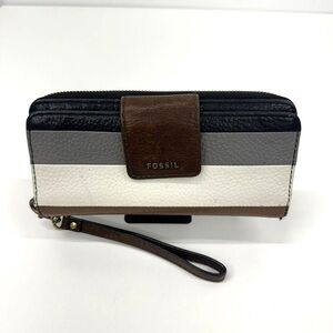 Fossil Black Gray Cream Leather Wallet